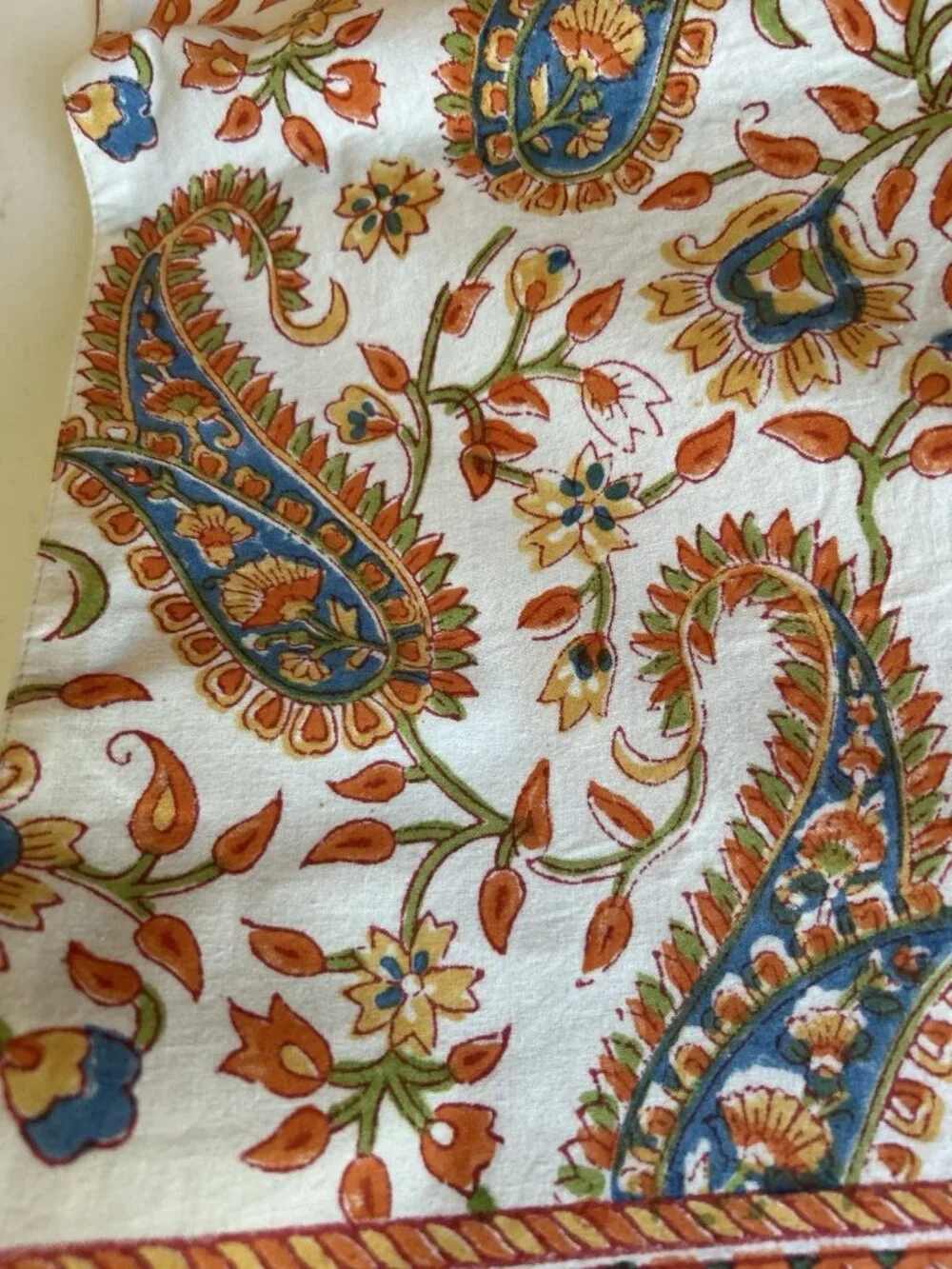 Pottery Barn Paisley Block Print 18”x108” Table Runner 100% Cotton Multicolor